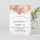 Sweet 16 roos gouden glitter wit kaart (Staand voorkant)