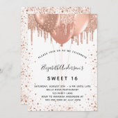 Sweet 16 roos gouden glitter wit kaart (Voorkant / Achterkant)