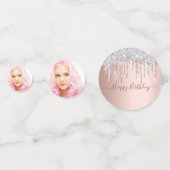 Sweet 16 roos gouden glitter zilveren foto confetti (Achterkanten)