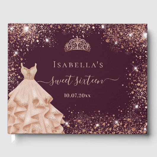 Sweet 16 roos gouden jurk tiara-naam gastenboek (Voorkant)