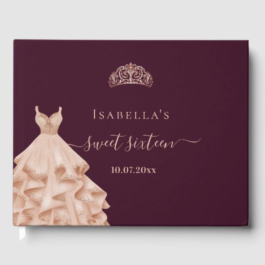 Sweet 16 roos gouden jurk tiara-naam gastenboek (Voorkant)
