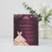 Sweet 16 roos gouden jurk tiara-uitnodiging (Staand voorkant)