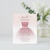 Sweet 16 Roos gouden jurk Verjaardagsfeestuitnodig (Staand voorkant)