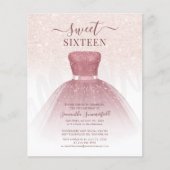 Sweet 16 Roos gouden jurk Verjaardagsfeestuitnodig (Voorkant)