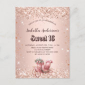 Sweet 16 roos gouden koets elegant uitnodiging briefkaart (Voorkant)