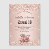 Sweet 16 roos gouden koets luxe magnetische uitnodiging (Voorkant)