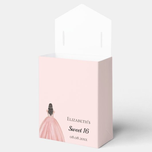 Sweet 16 roos gouden prinsessenjurk bedankdoosjes (Geopend)