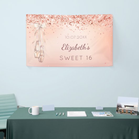 Sweet 16 roos gouden roze ballerina schoenen welko spandoek (Beurs)