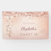Sweet 16 roos gouden roze ballerina schoenen welko spandoek (Horizontaal)