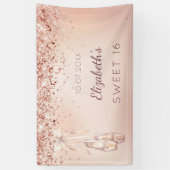 Sweet 16 roos gouden roze ballerina schoenen welko spandoek (Verticaal)