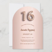 Sweet 16 roos gouden roze boog kaart (Voorkant)