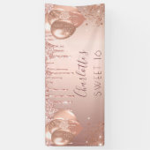 Sweet 16 roos gouden roze druppels ballonnen welko spandoek (Verticaal)