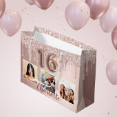 Sweet 16 roos gouden roze druppels foto monogram groot cadeauzakje