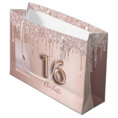 Sweet 16 roos gouden roze glitter foto monogram groot cadeauzakje (Voorkant Gekanteld)