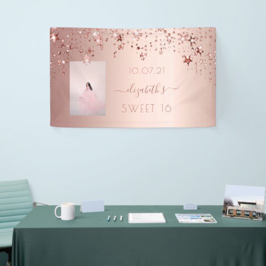 Sweet 16 roos gouden roze sterren foto spandoek (Beurs)