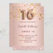 Sweet 16 roos gouden roze sterren script kaart (Voorkant / Achterkant)