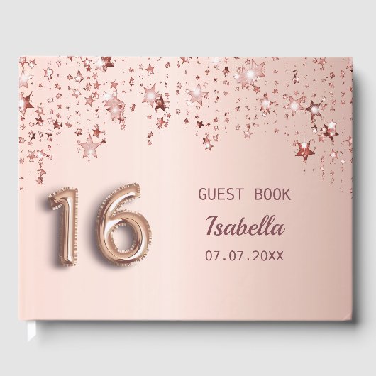Sweet 16 roos gouden sterren roze gastenboek (Voorkant)