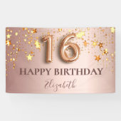 Sweet 16 roos gouden sterren roze welkom spandoek (Horizontaal)