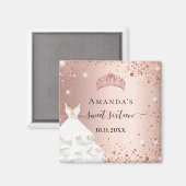 Sweet 16 roos gouden tiara jurk glitter naam magneet (Voorkant / Achterkant)