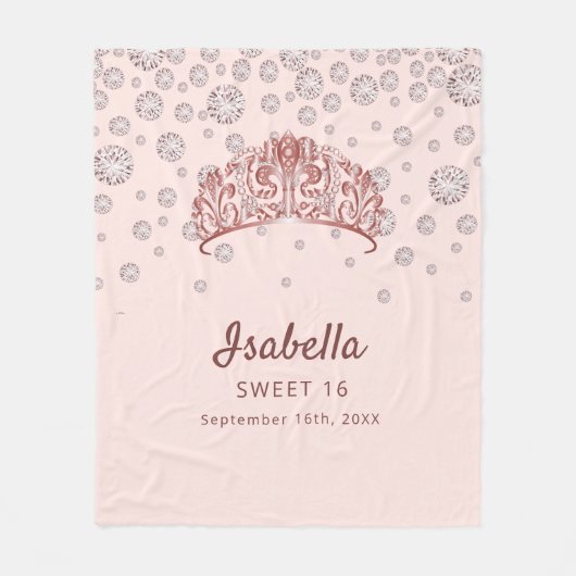 Sweet 16 roos gouden tiara kroonroze monogram fleece deken (Voorkant)