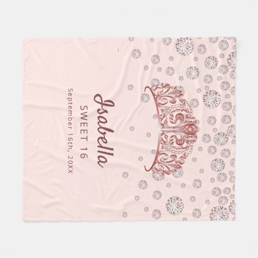 Sweet 16 roos gouden tiara kroonroze monogram fleece deken (Voorkant (Horizontaal))