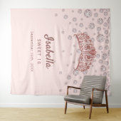 Sweet 16 roos gouden tiara kroonroze monogram wandkleed (In Situ (horizontaal))