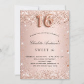 Sweet 16 roos gouden vuile glitter sparkles luxe kaart (Voorkant)