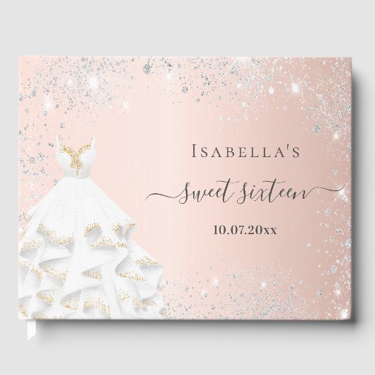 Sweet 16 roos gouden witte jurk verjaardag gastenboek (Voorkant)