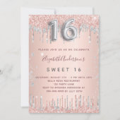 Sweet 16 roos gouden zilveren verjaardag kaart (Voorkant)