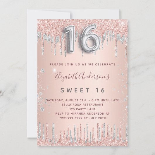 Sweet 16 roos gouden zilveren verjaardag kaart (Voorkant)