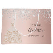 Sweet 16 roos gouden zilverglitterjurk glamoureus groot cadeauzakje (Voorkant)