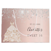 Sweet 16 roos gouden zilverglitterjurk glamoureus groot cadeauzakje (Achterkant)