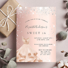 Sweet 16 roos gouden zilverglitterjurk glamoureus kaart