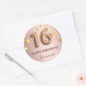 Sweet 16 roos gouden zwarte sterren ronde sticker (Envelop)