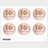 Sweet 16 roos gouden zwarte sterren ronde sticker (Vel)