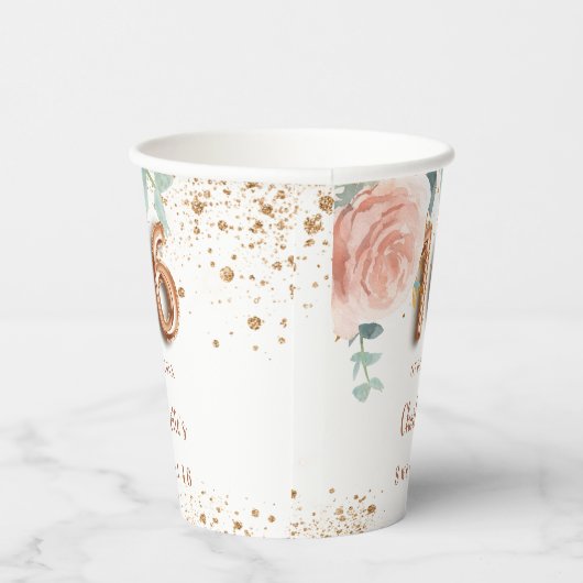 Sweet 16 roos goudflorals glitter-monogram papieren bekers (Rechts)