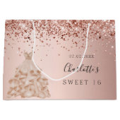 Sweet 16 roos goudglitter-jurk groot cadeauzakje (Voorkant)
