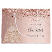 Sweet 16 roos goudglitter-jurk groot cadeauzakje (Achterkant)