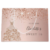 Sweet 16 roos goudglitter jurk groot cadeauzakje (Voorkant)