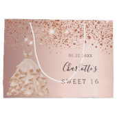 Sweet 16 roos goudglitter jurk groot cadeauzakje (Achterkant)