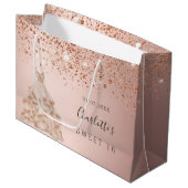 Sweet 16 roos goudglitter jurk groot cadeauzakje (Voorkant Gekanteld)