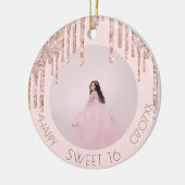 Sweet 16 roos goudglitter keramisch ornament (Links)