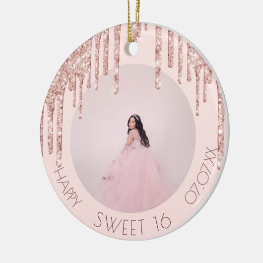Sweet 16 roos goudglitter keramisch ornament (Links)