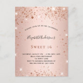 Sweet 16 roos goudglitter verjaardagsfeest uitnodiging briefkaart (Voorkant)