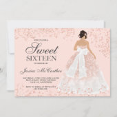 Sweet 16 roos goudglitterjurk kaart (Voorkant)