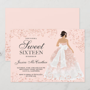 Sweet 16 roos goudglitterjurk kaart