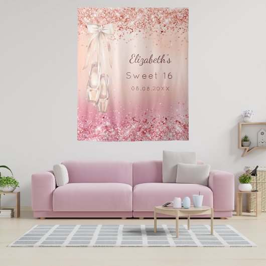 Sweet 16 roos goudroze glitter ballerina schoenen wandkleed