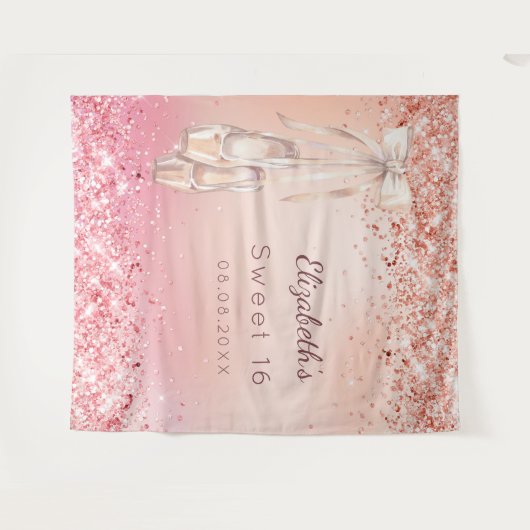 Sweet 16 roos goudroze glitter ballerina schoenen wandkleed (Voorkant (horizontaal))