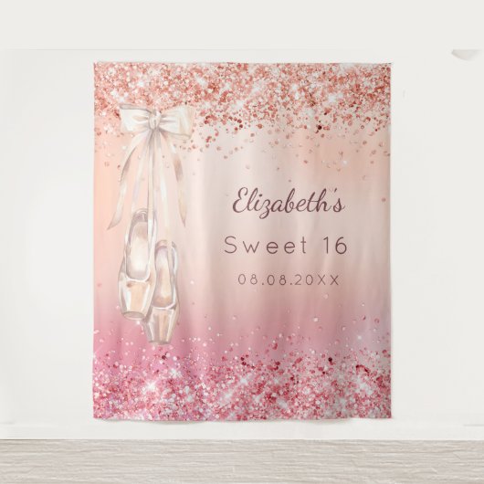 Sweet 16 roos goudroze glitter ballerina schoenen wandkleed (Voorkant)