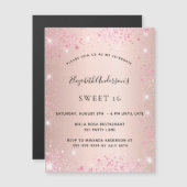 Sweet 16 roos goudroze glitter-magneet (Voorkant / Achterkant)
